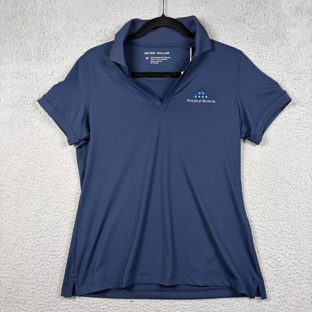 NWT Peter Millar Women's M Performance Golf Polo Navy Blue Folds of Honor Logo